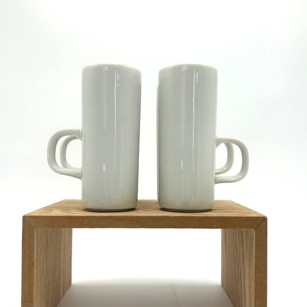 Handmade White Porcelain Espresso Coffee Mugs With D Handles Set of 4 Minimalist